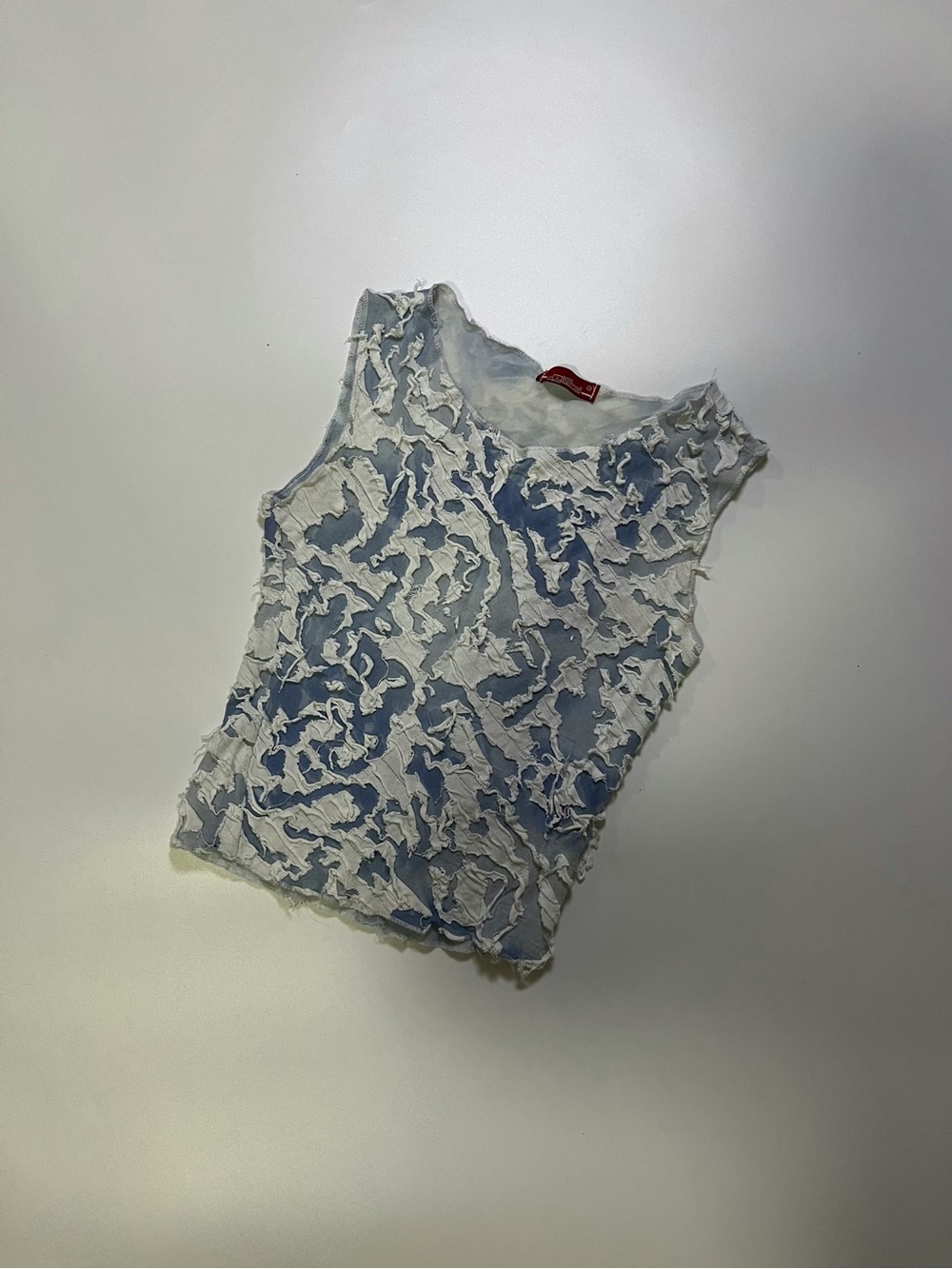 y2k blue and white sheer tank